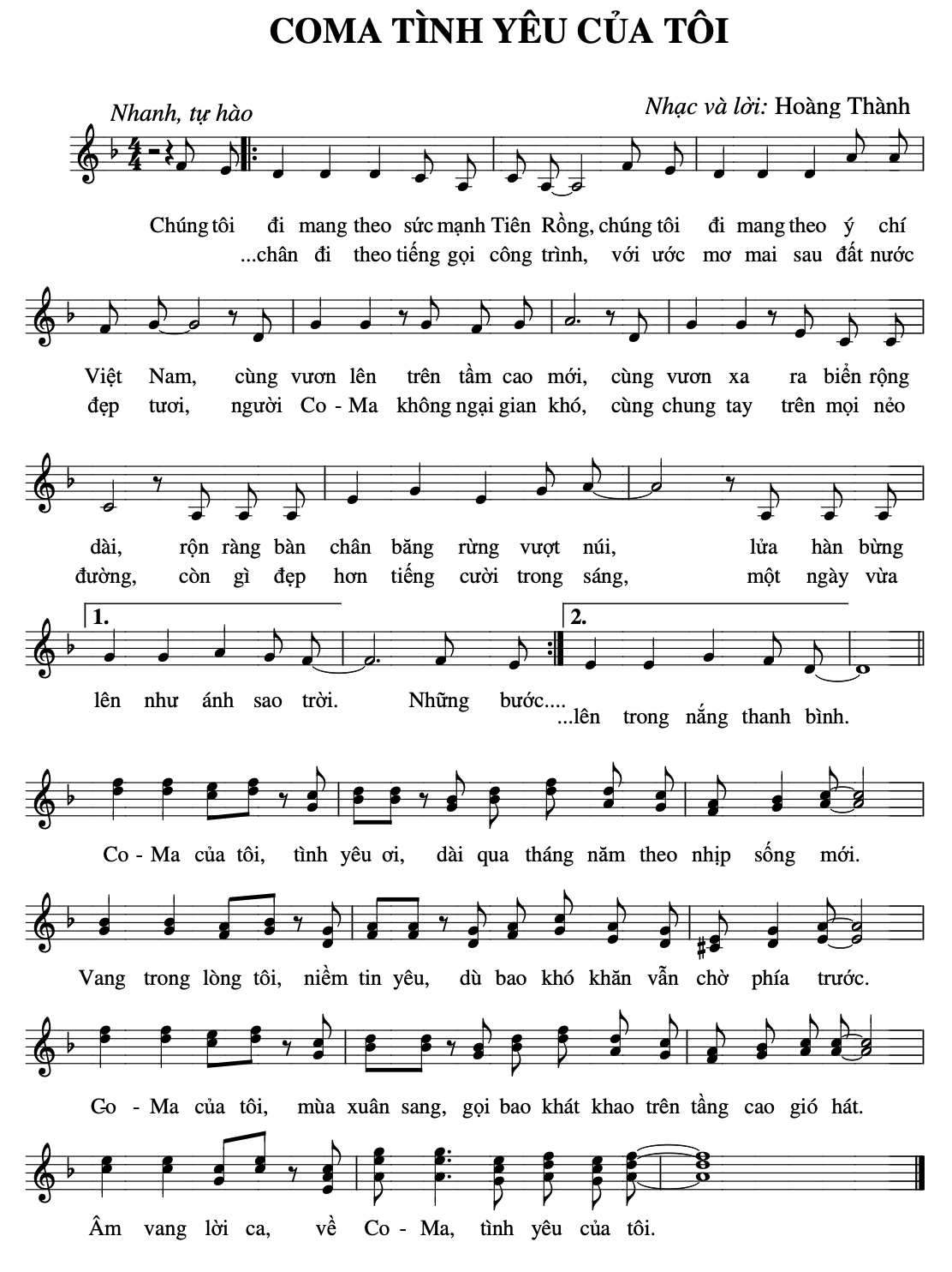 Lời COMA tình yêu của tôi